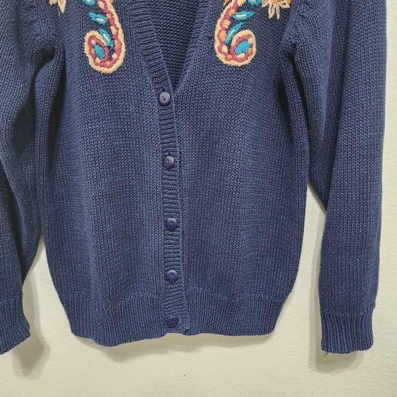 Vintage Worthington Embroidered Blue Cardigan M - Picture 11 of 13